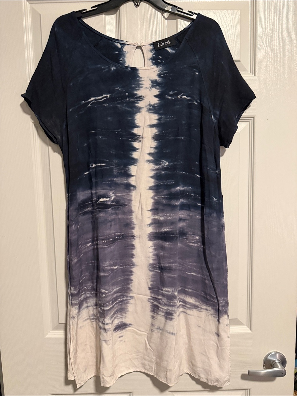 fab'rik Navy and White Tie-Dye Short Sleeve Dress